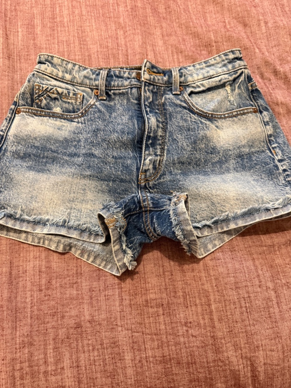Buckle Light Blue Frayed Hem Denim Shorts